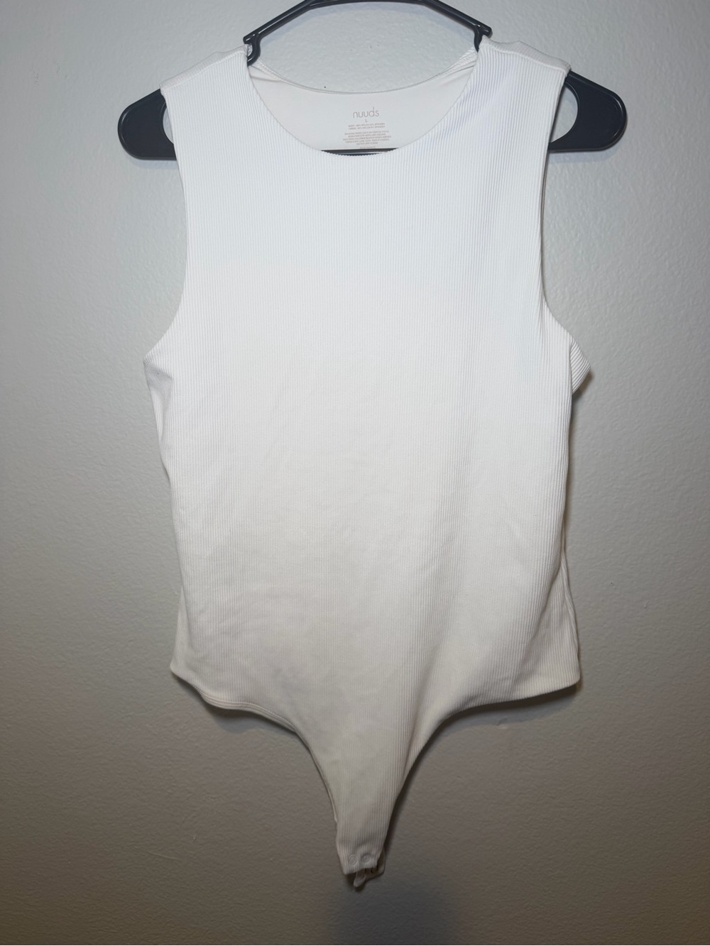 nuuds Size L White Ribbed Double Lined Racer Bodysuit